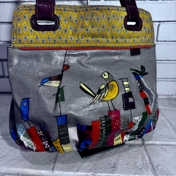 FOSSIL Key Per City Birds Gray Coated Canvas Leather Shoulder Bag - Picture 3 of 16